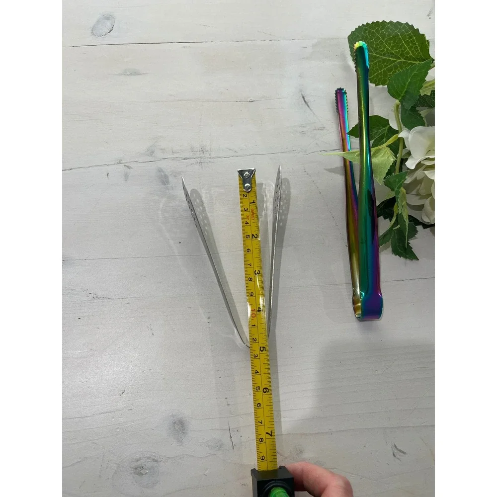 Rainbow Serving Tongs & Stainless Steel Silver Mini‎ Kitchen Tongs Set of 2